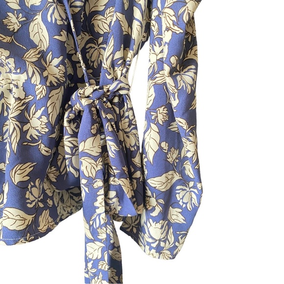 ASTR | Blue Floral Long Sleeve Ruffle Wrap Front Top - Picture 6 of 12